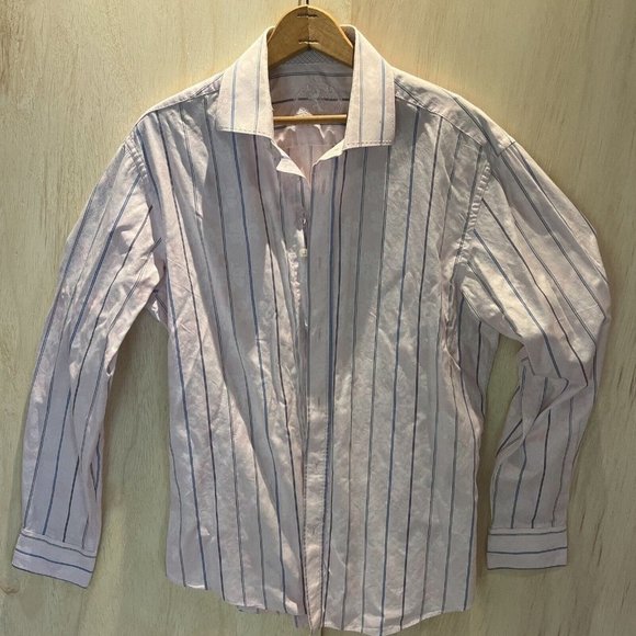 Bugatchi Men's Long Sleeve Pink Stripe Button Up Shirt Shaped Fit large? - Picture 1 of 7